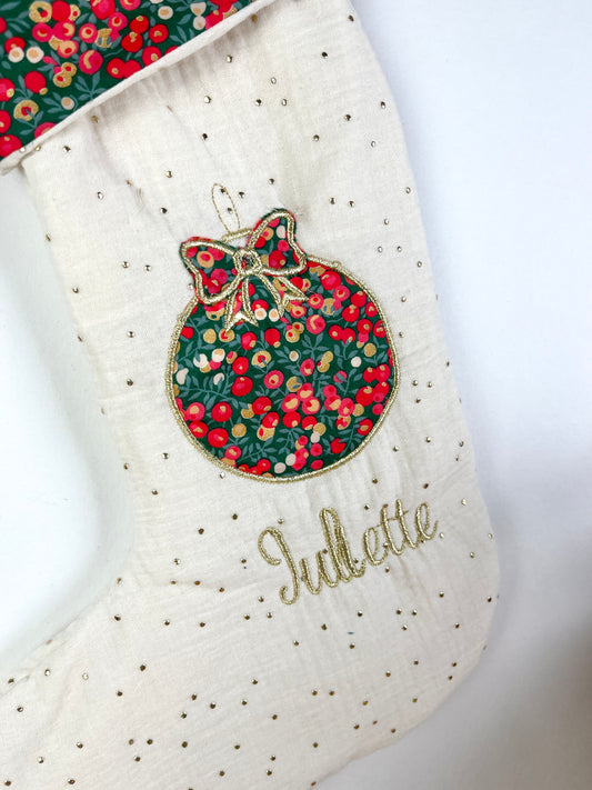 Chaussette de Noël crème doré et Liberty exclusif Noël