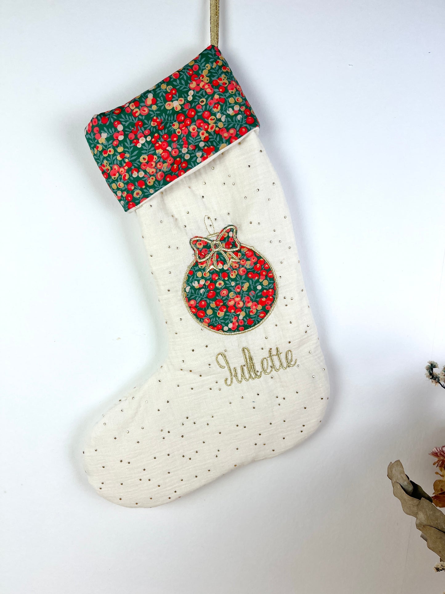 Chaussette de Noël crème doré et Liberty exclusif Noël