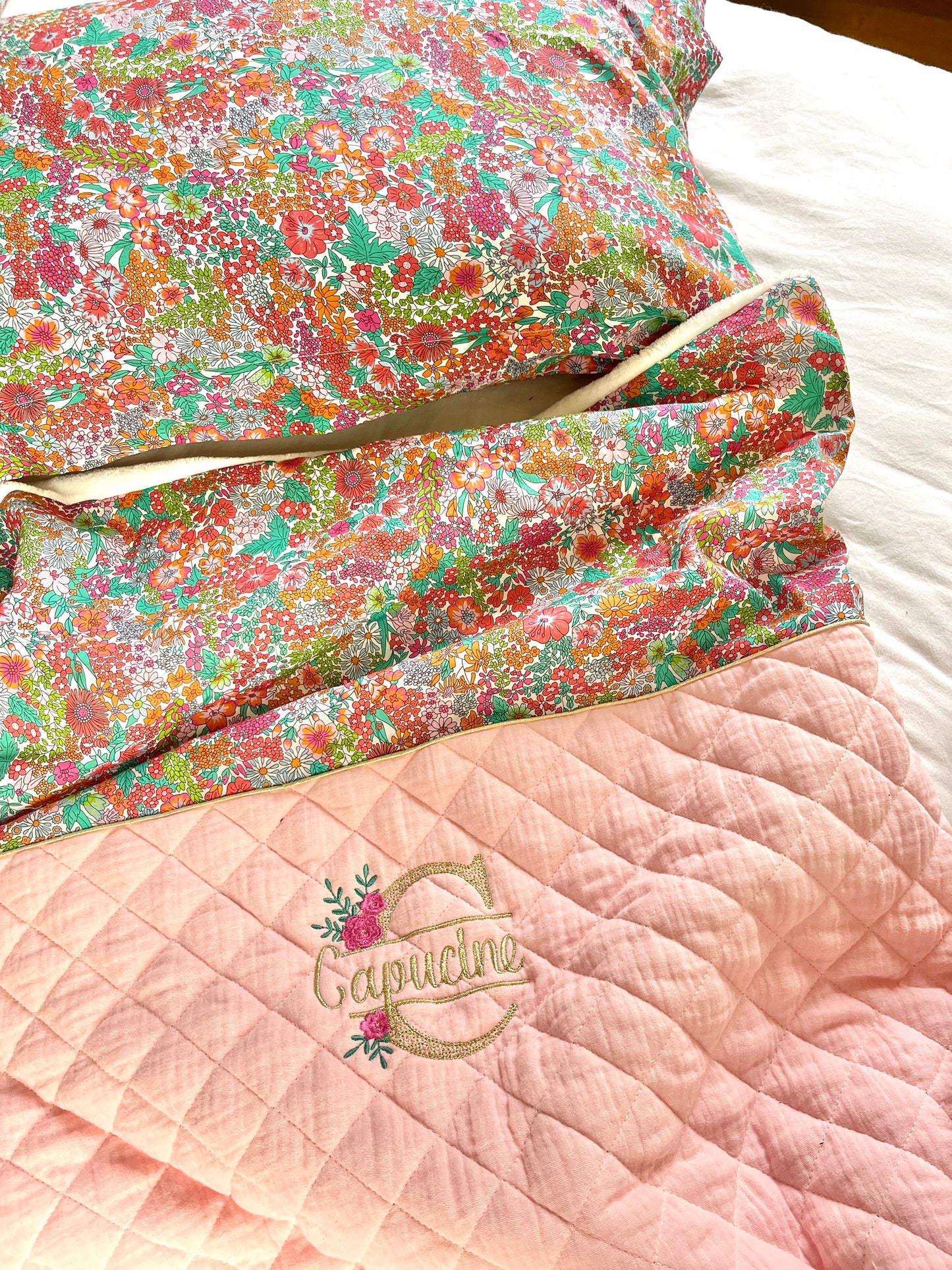 Ensemble sieste : couverture et taie d'oreiller Liberty of London 100% personnalisable