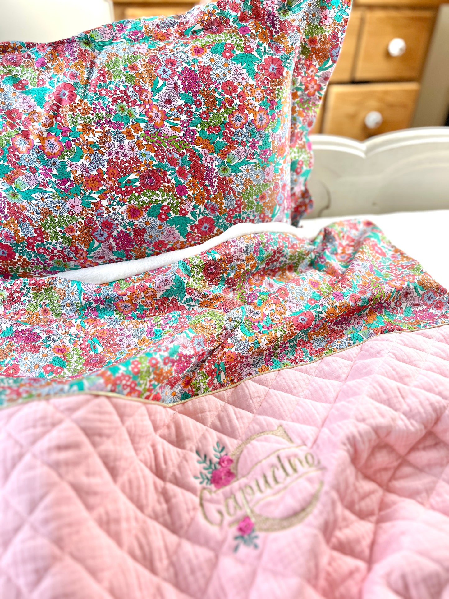 Ensemble sieste : couverture et taie d'oreiller Liberty of London 100% personnalisable