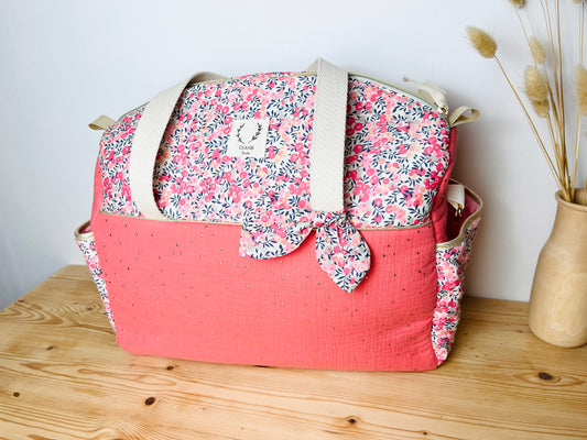 Aimé le sac à langer corail et Pois de senteur