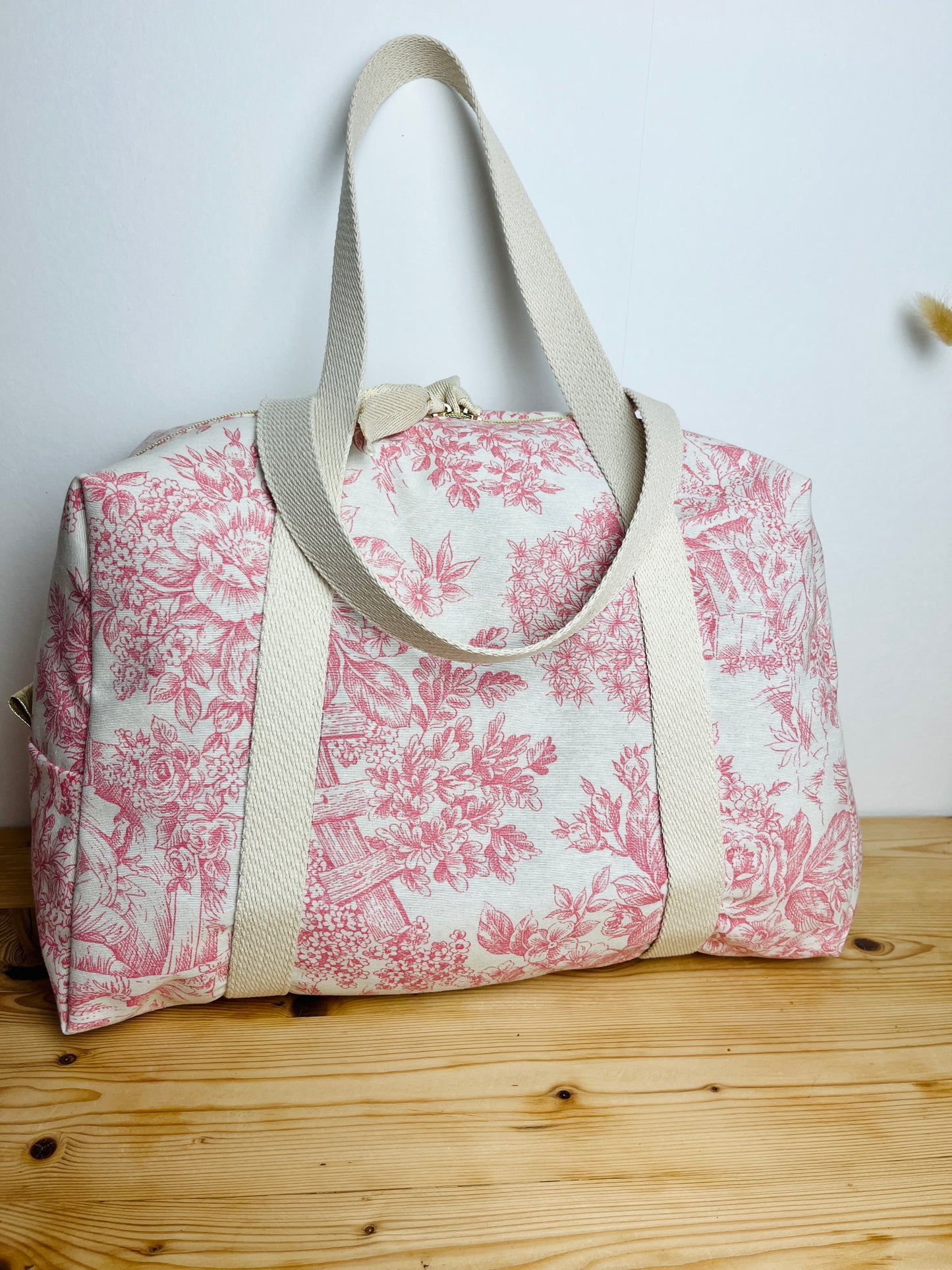 Hélène le sac week-end toile fleurie rose