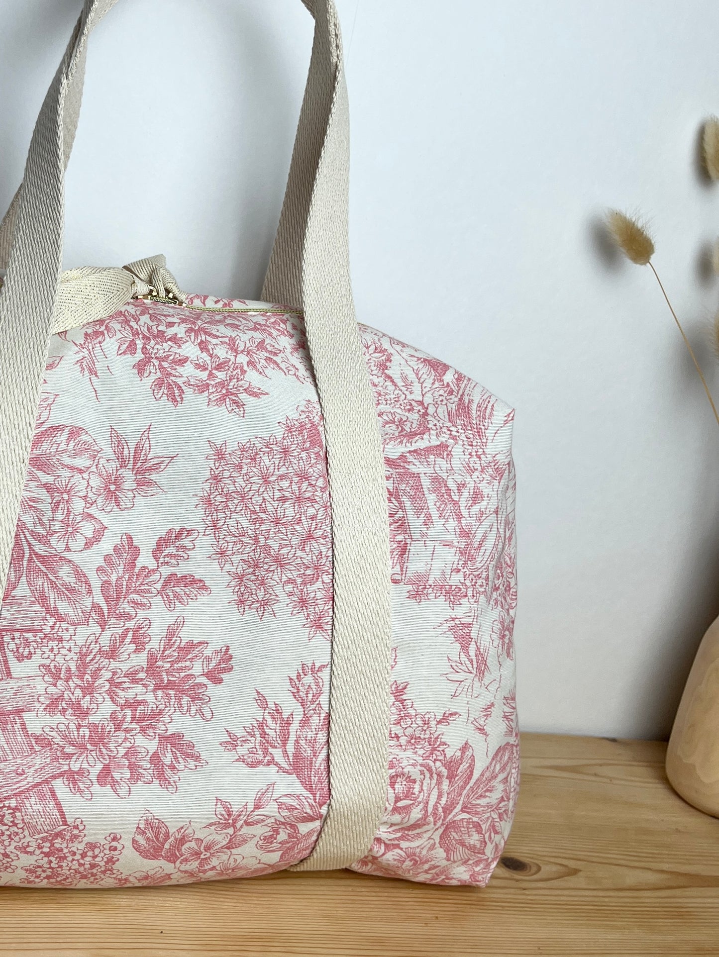 Hélène le sac week-end toile fleurie rose