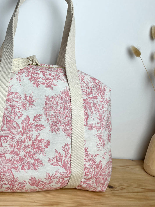Hélène le sac week-end toile fleurie rose