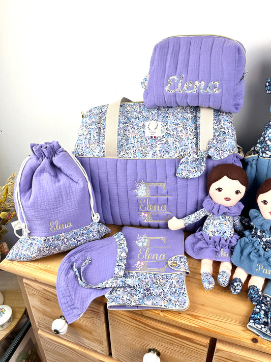Le sac à langer  Alba lilas et Liberty wiltshire