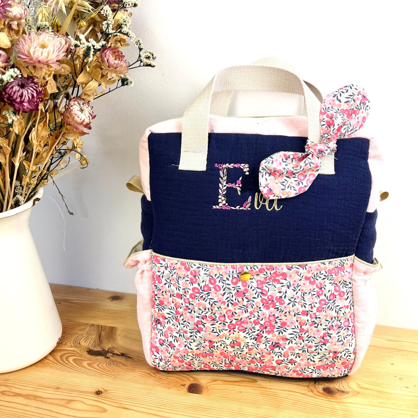 Sac à dos enfant personnalisé Ombeline Liberty Pois de senteur