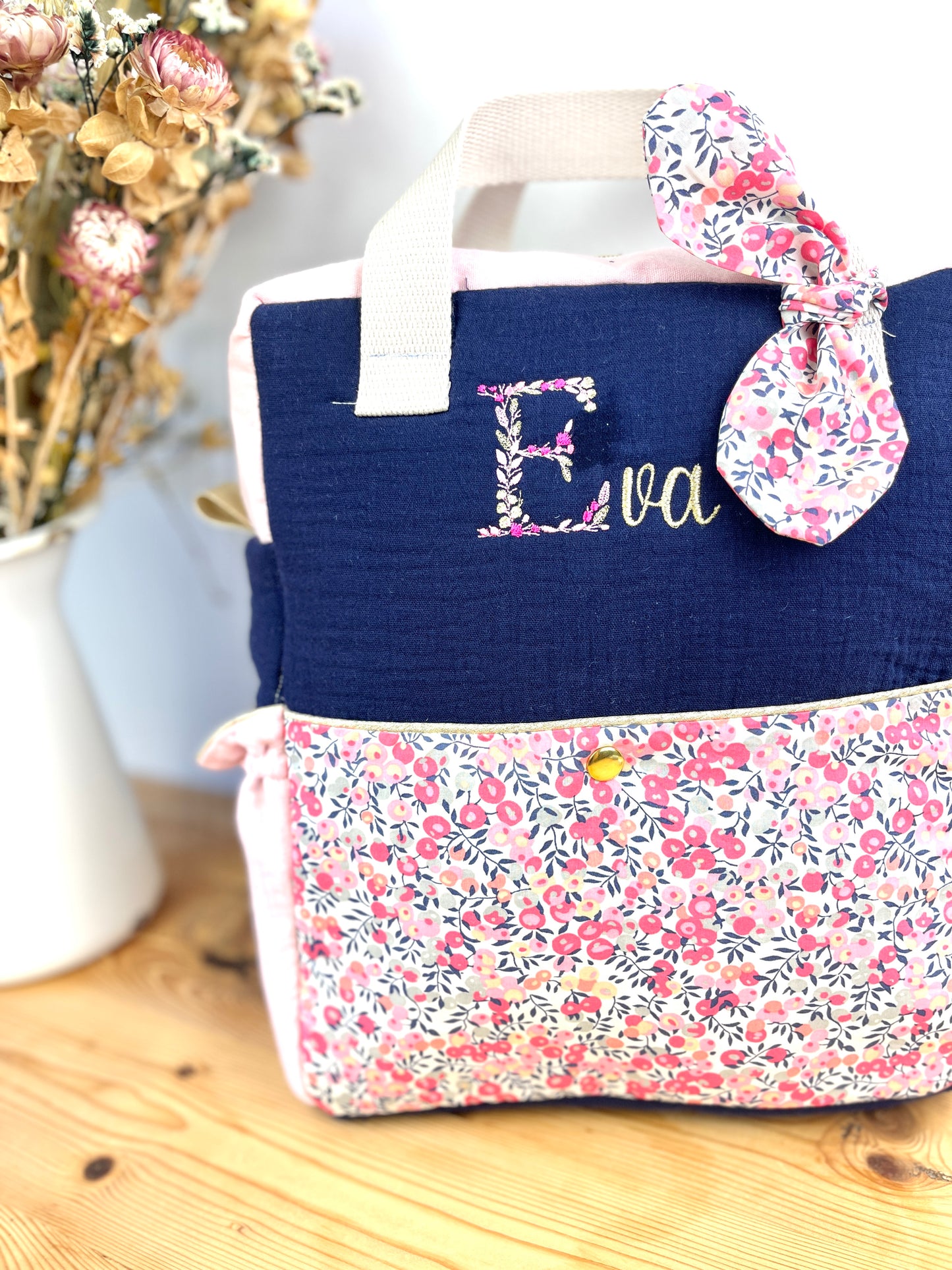 Sac à dos enfant personnalisé Ombeline Liberty Pois de senteur