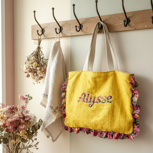 Le petit tote bag moutarde et cosmos
