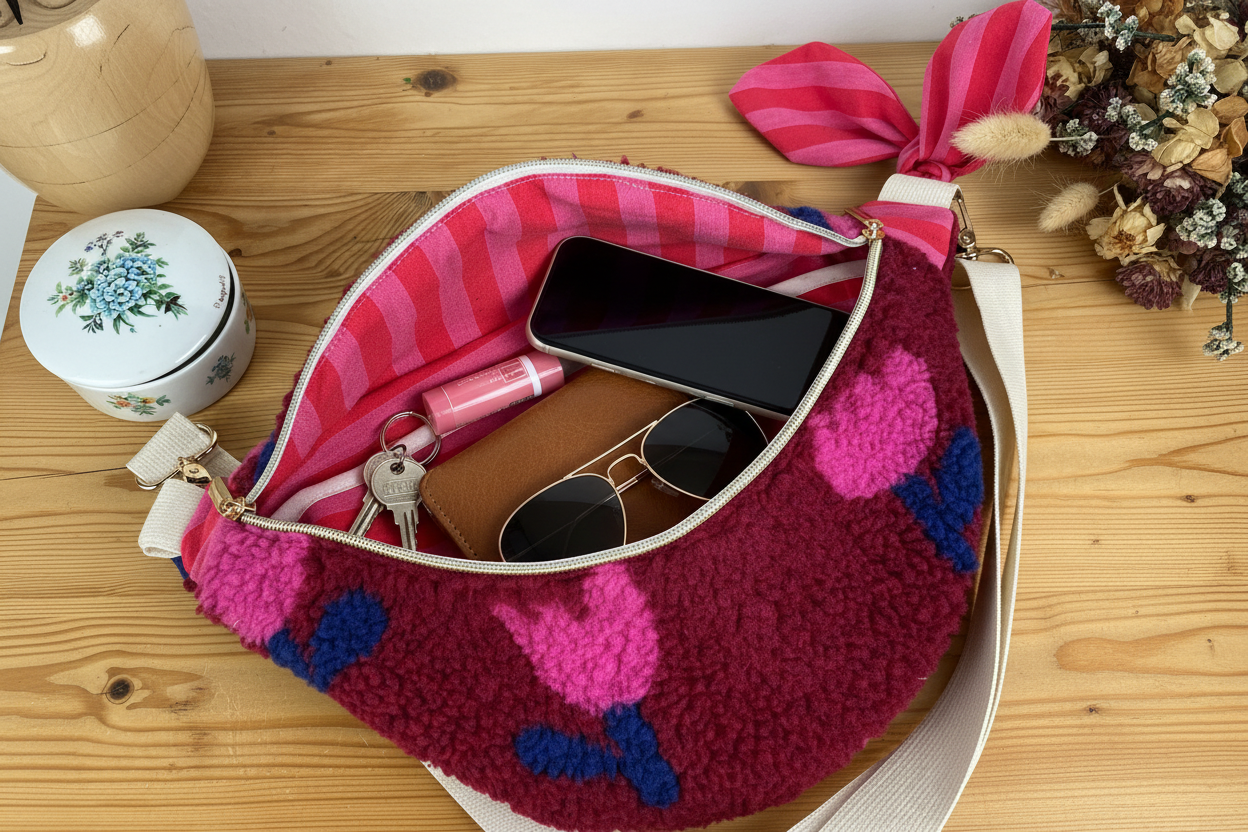 Le sac banane Eléonore sherpa tulipes roses