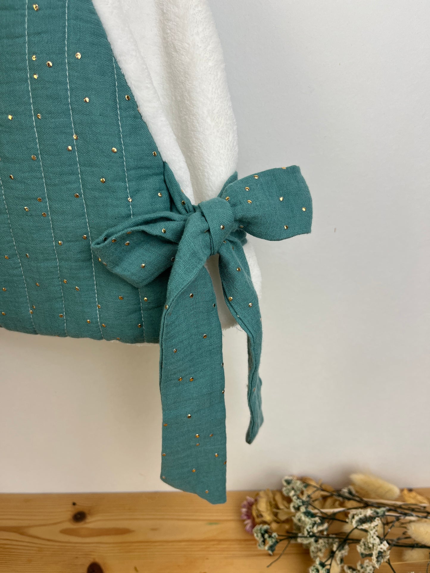 Le pull Joséphine gaze eucalyptus et polaire doudou