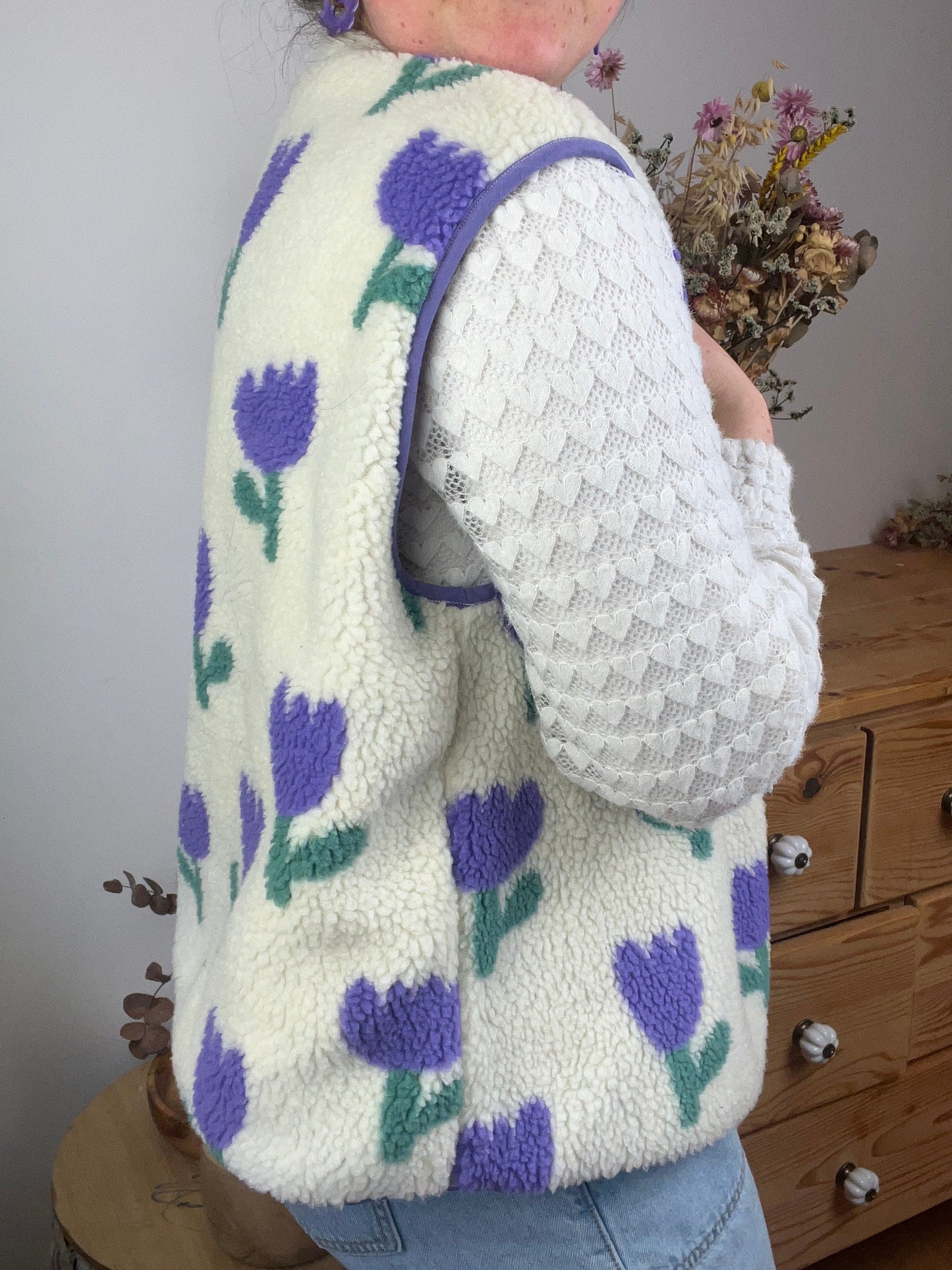 Le gilet Coraliane sherpa tulipes mauve -sur commande