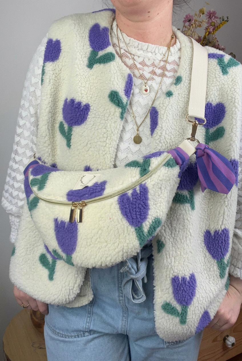 Le gilet Coraliane sherpa tulipes mauve -sur commande