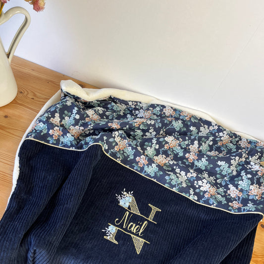 Couverture Liberty Joséphine et velours bleu marine
