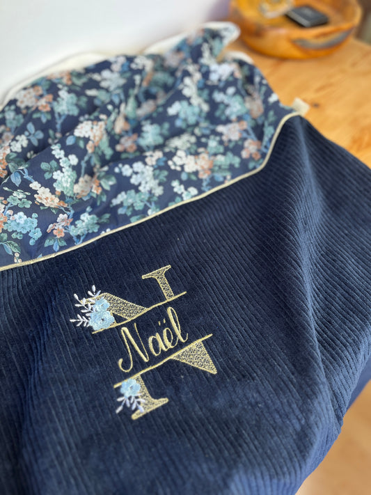 Ensemble : couverture et sac Ombeline initiale florale