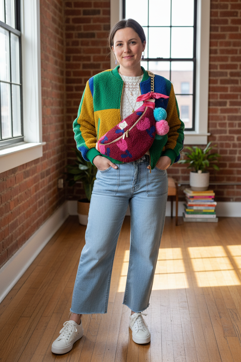 Le sac banane Eléonore sherpa tulipes roses