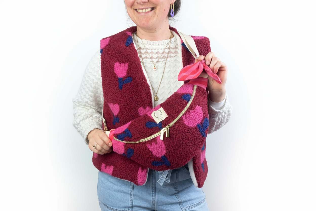 Le sac banane Eléonore sherpa tulipes roses