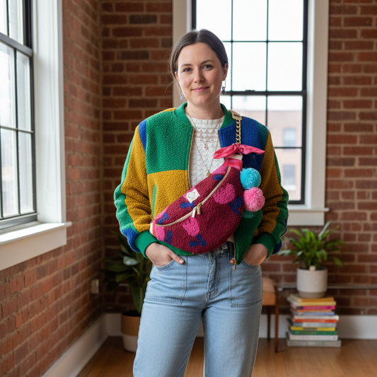 Le sac banane Eléonore sherpa tulipes roses