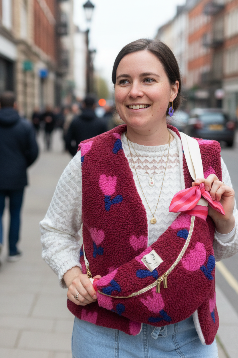 Le sac banane Eléonore sherpa tulipes roses