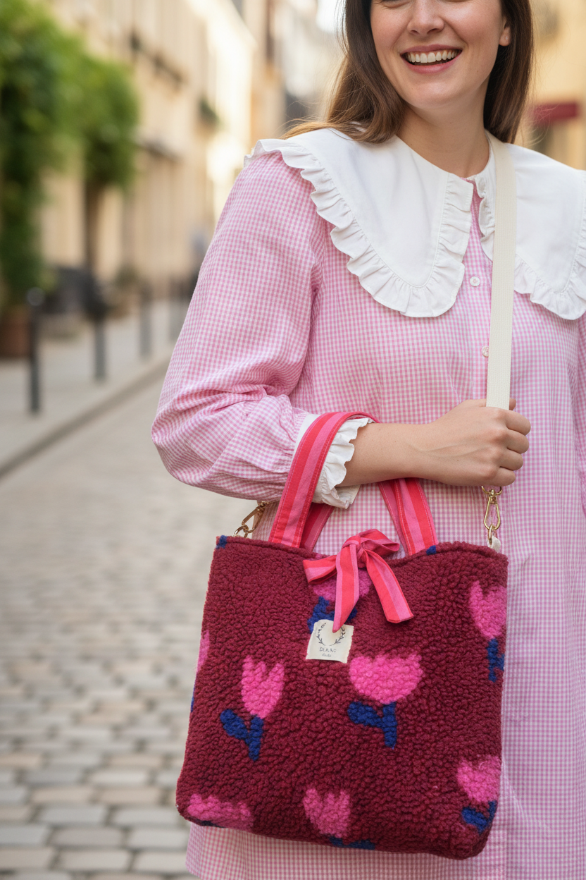 Sac Félicie sherpa tulipe roses