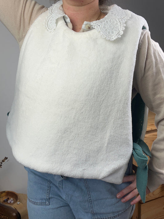 Le pull Joséphine gaze eucalyptus et polaire doudou