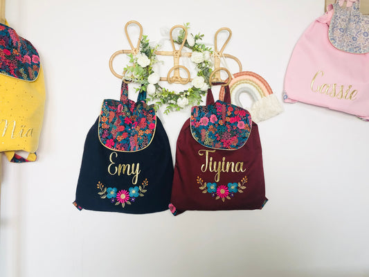 Le sac à dos enfant personnalisé Églantine Gabardine et Liberty Ciara