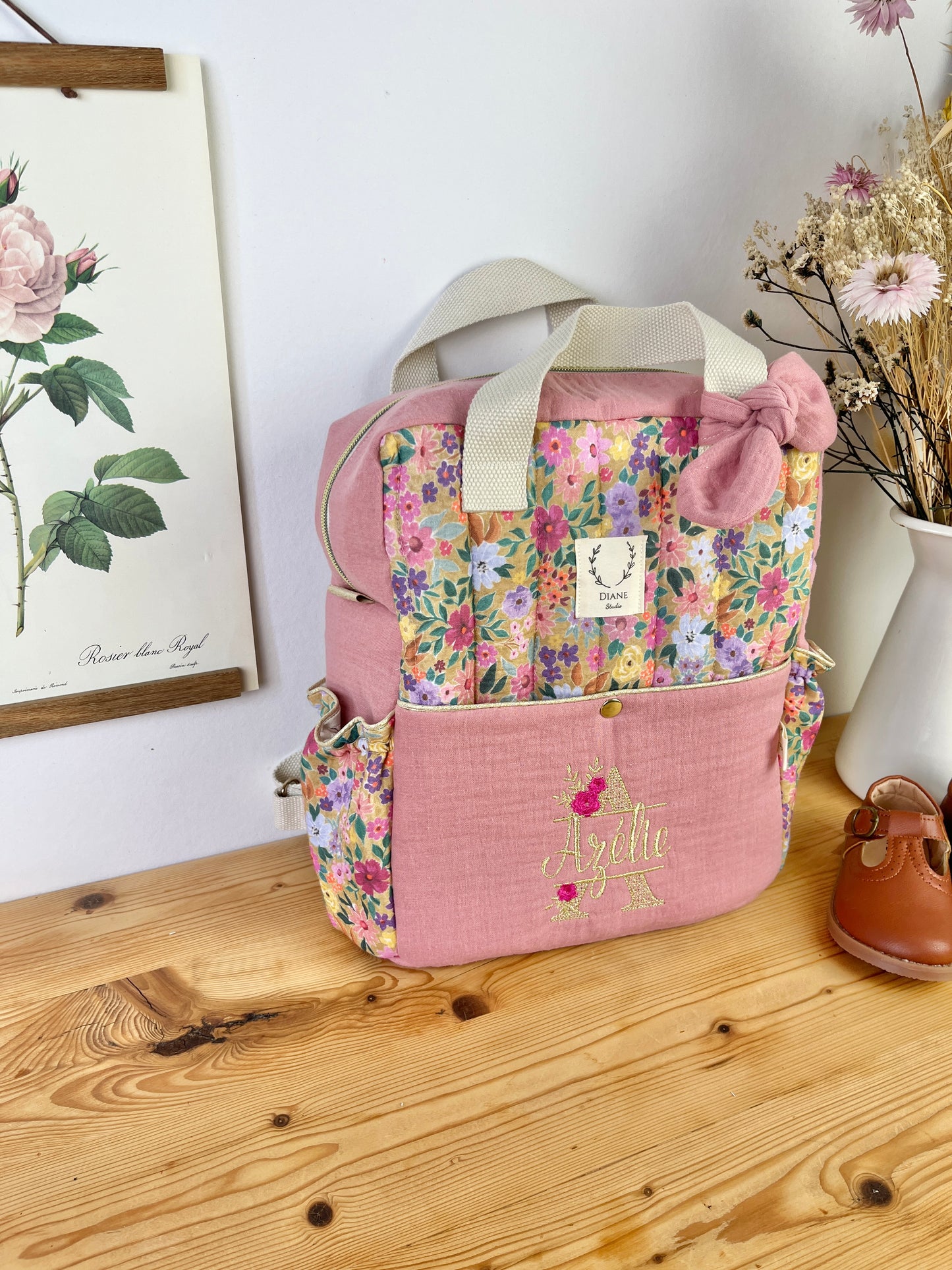 Le sac à dos enfant Ombeline gaze rose thé et bloom