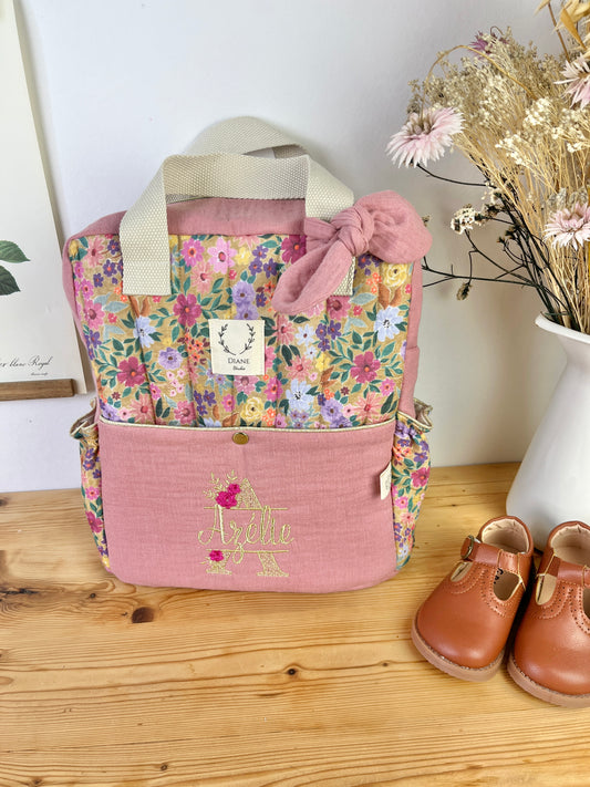 Le sac à dos enfant Ombeline gaze rose thé et bloom