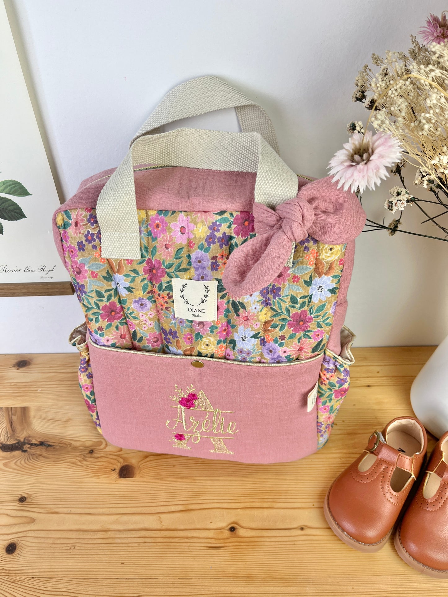 Le sac à dos enfant Ombeline gaze rose thé et bloom