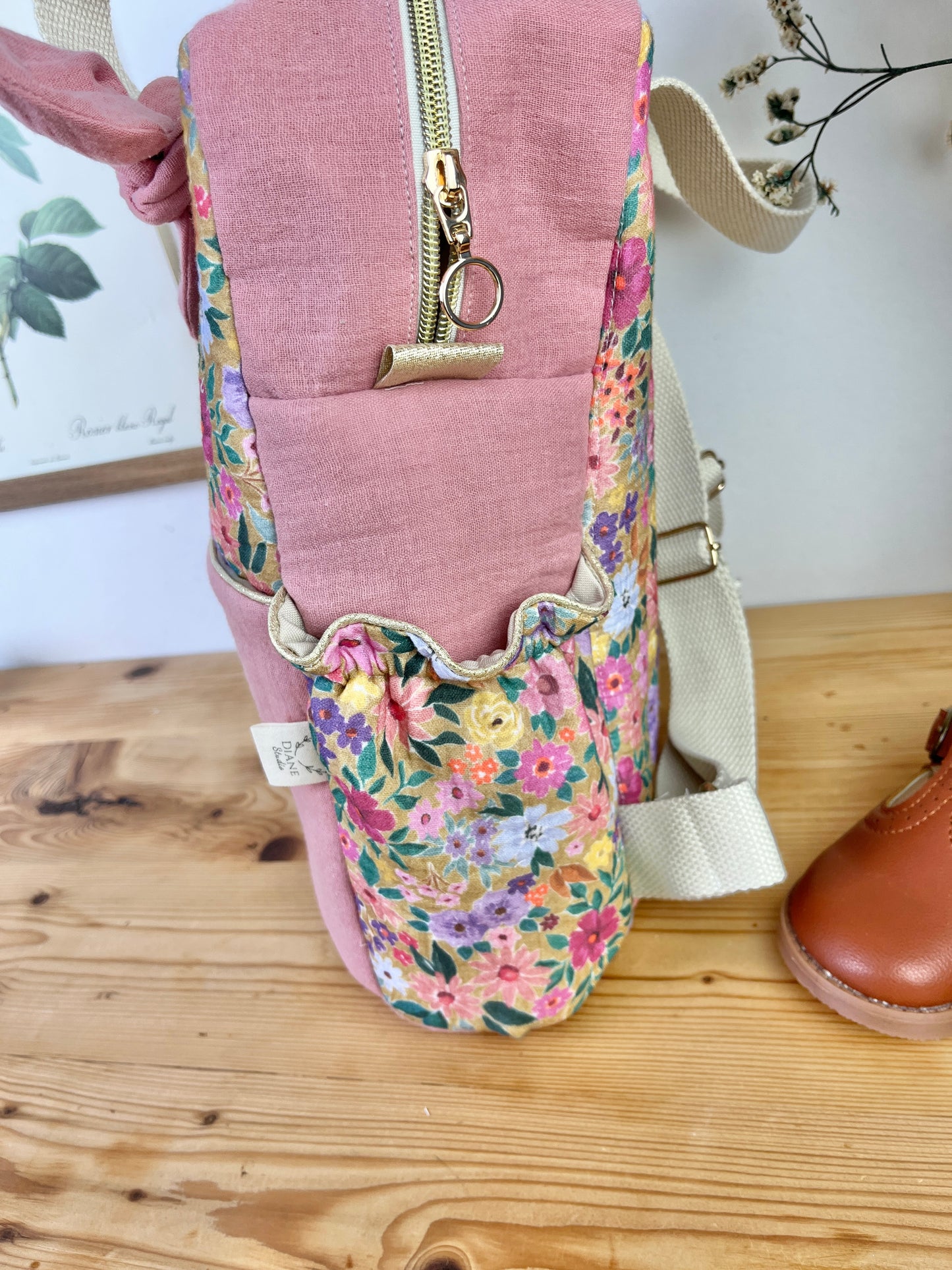 Le sac à dos enfant Ombeline gaze rose thé et bloom