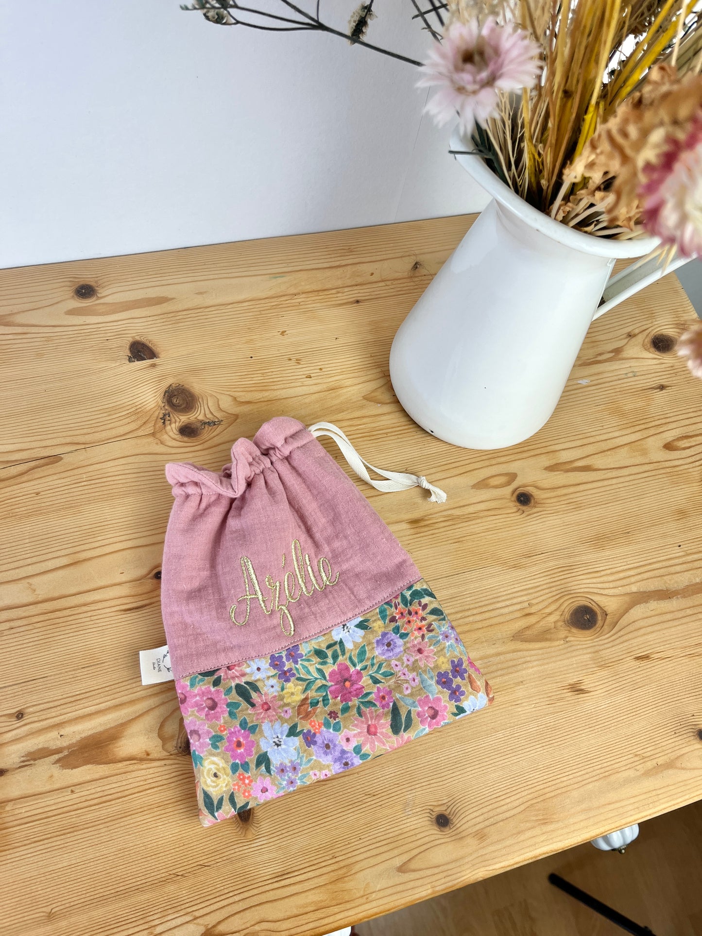 Pochon personnalisé gaze bloom et rose thé