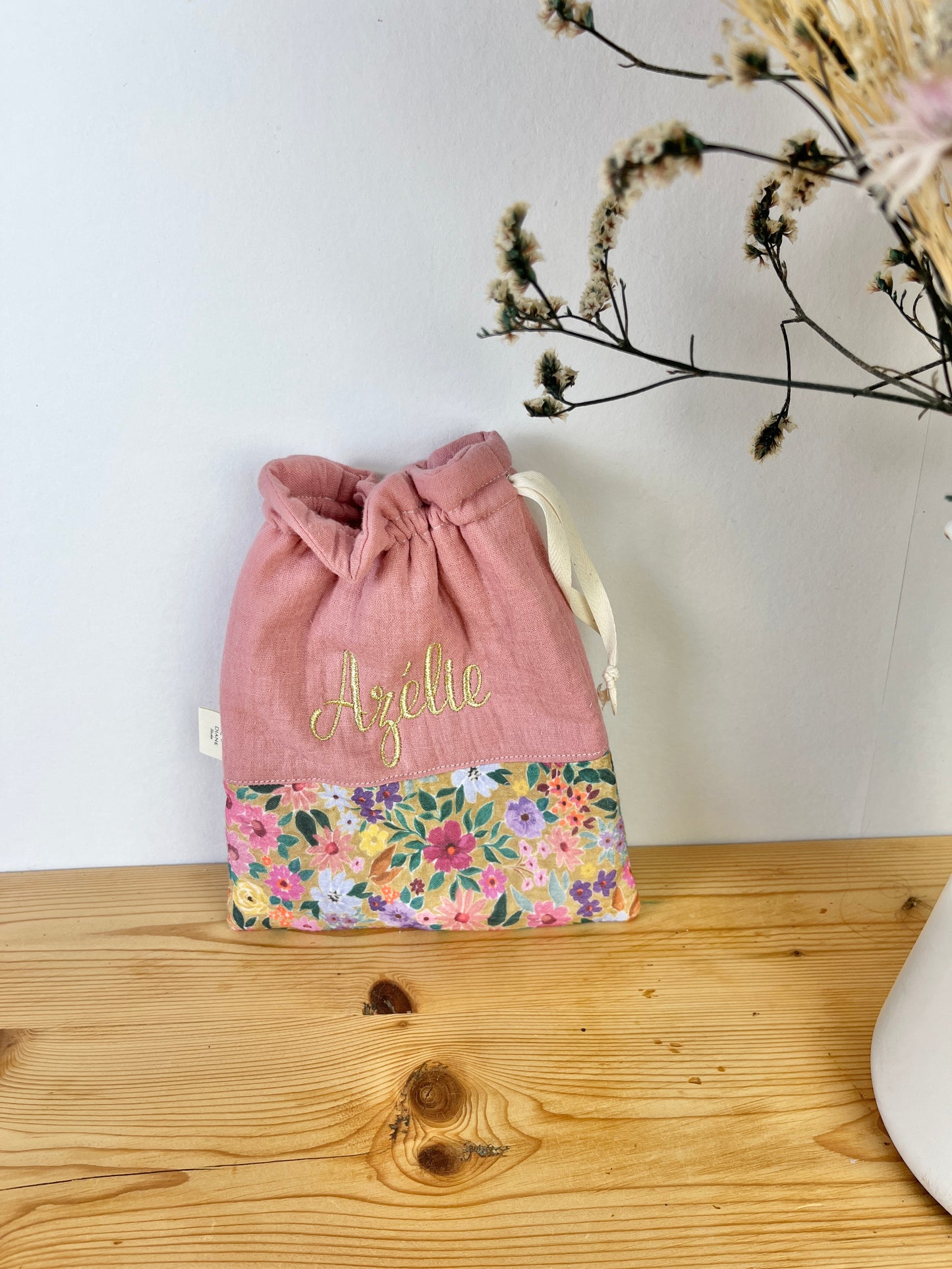 Pochon personnalisé gaze bloom et rose thé