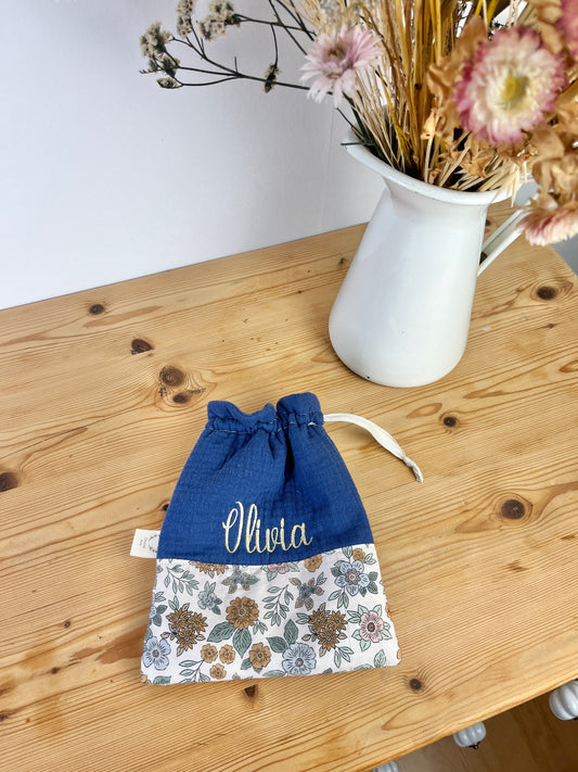 Pochon personnalisé marion et gaze indigo