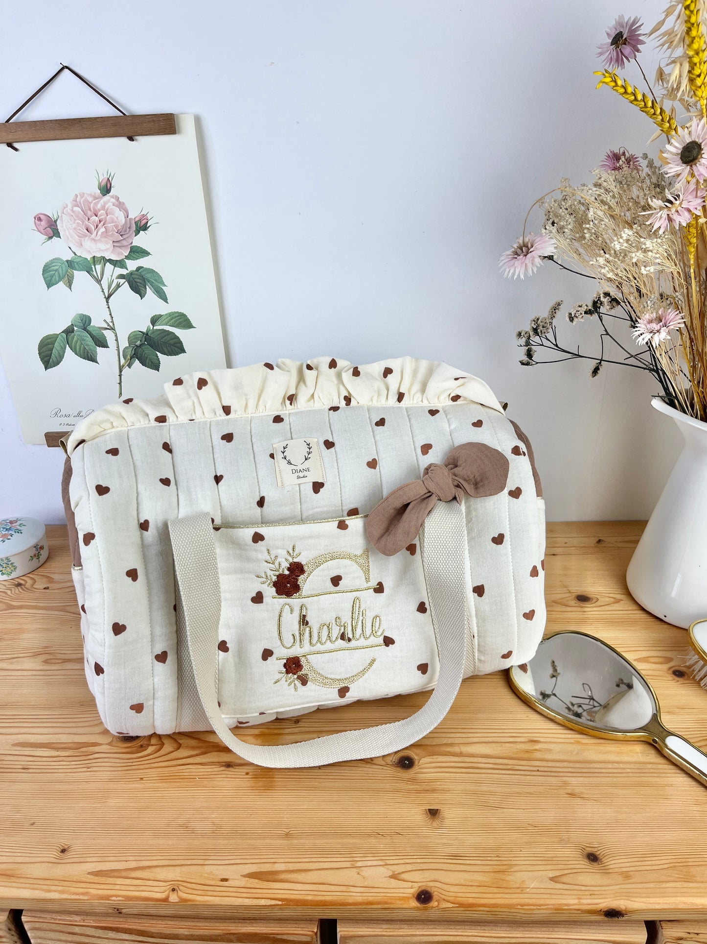 Sac Louison gaze coeurs et caramel