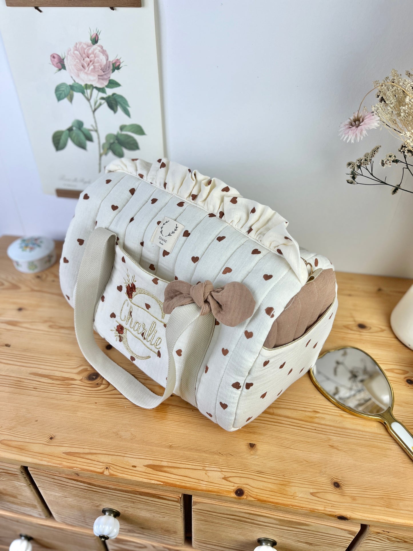 Sac Louison gaze coeurs et caramel