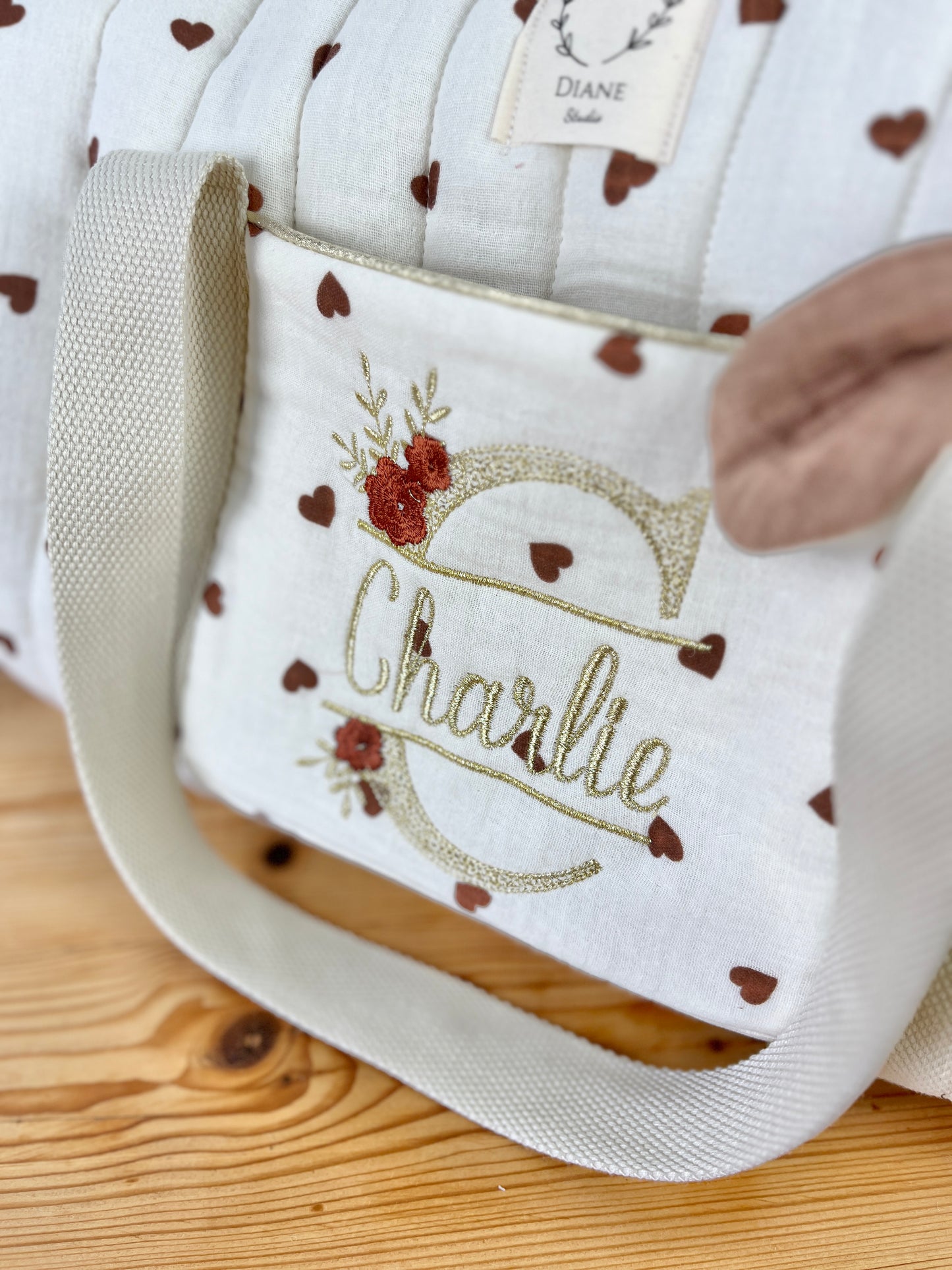 Sac Louison gaze coeurs et caramel