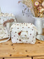 Ensemble: sac Louison et trousse Colette initiale dentelle gaze coeurs et caramel initiale dentelle
