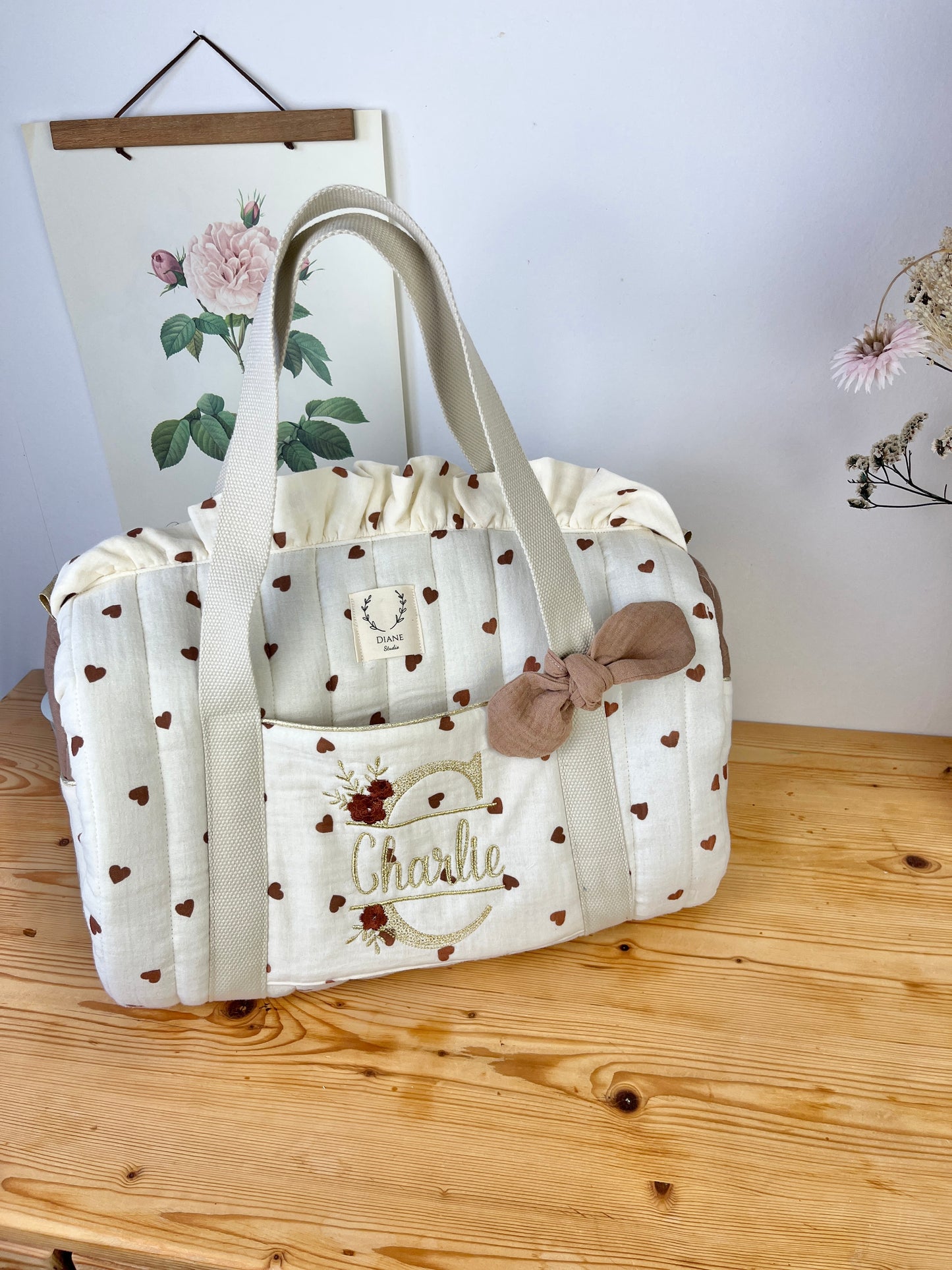 Sac Louison gaze coeurs et caramel