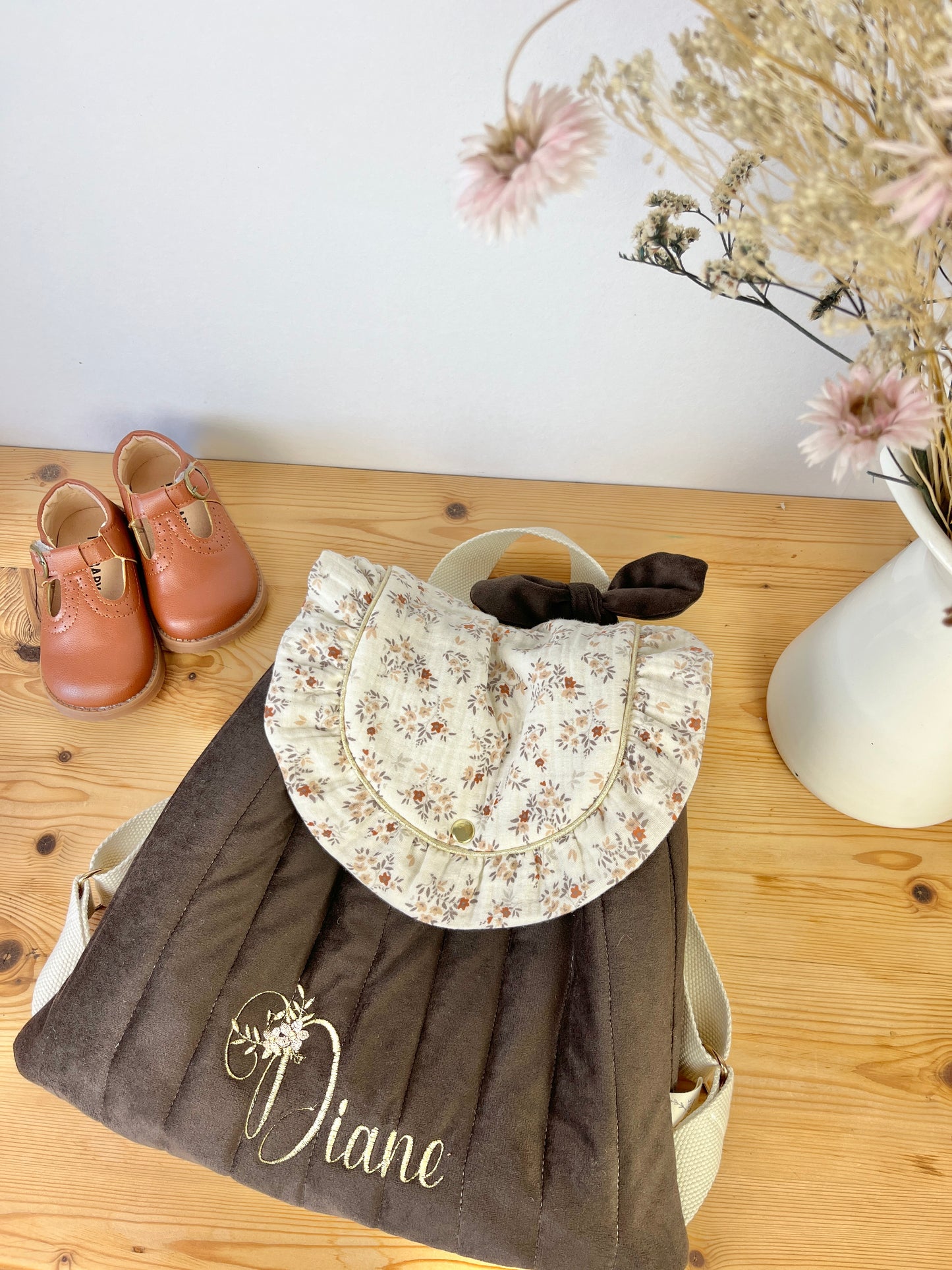 Le sac à dos Églantine velours chocolat et namra