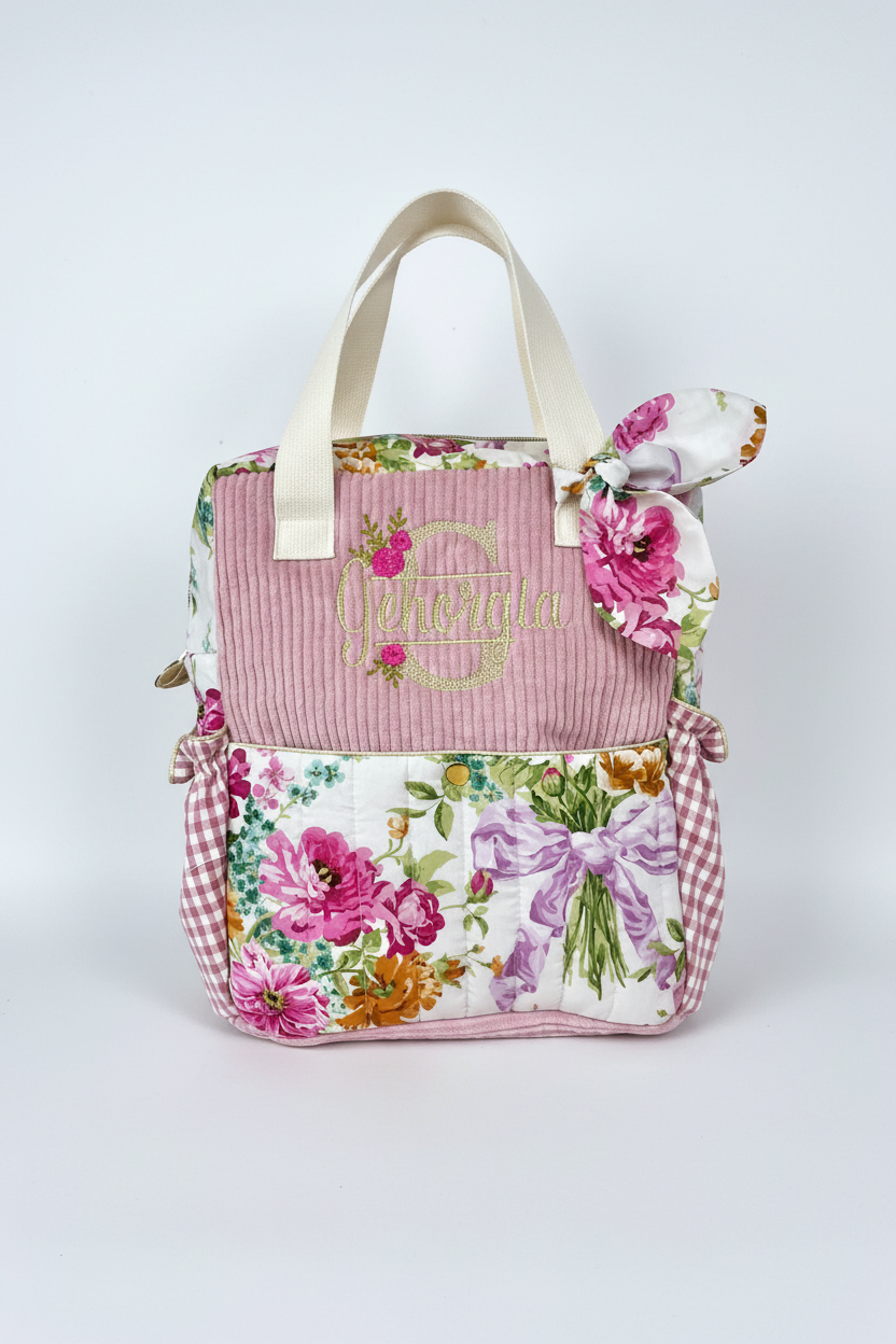 Le sac à dos enfant Ombeline velours rose poudré Liberty bridgerton