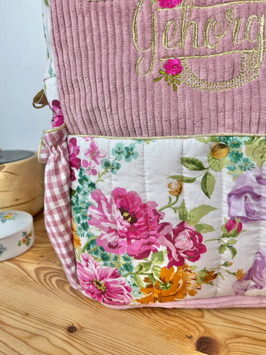 Le sac à dos enfant Ombeline velours rose poudré Liberty bridgerton