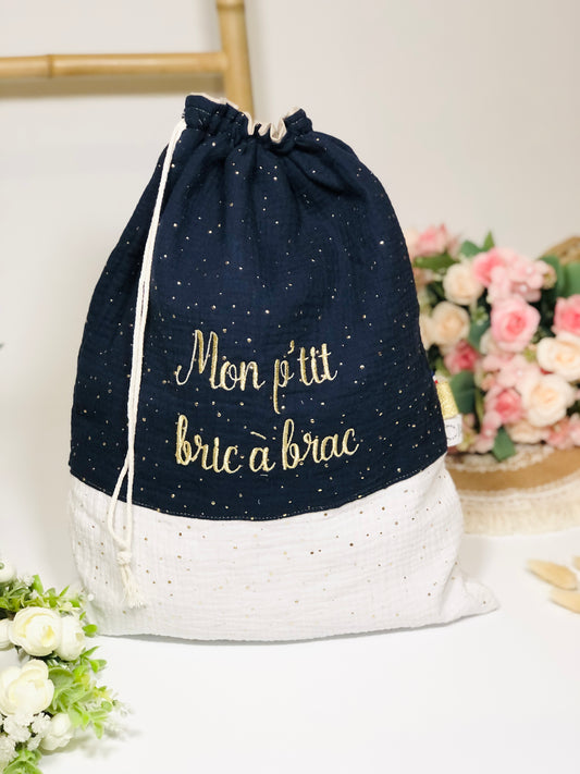 Pochon personnalisé blanc et marine