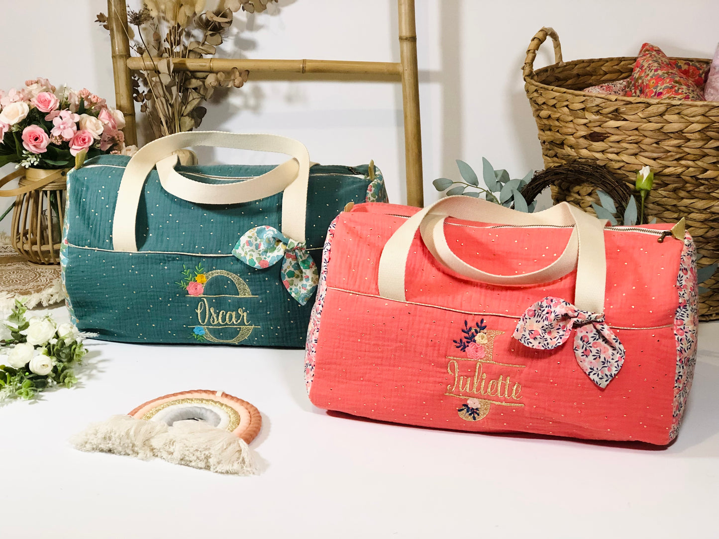 Louison le sac polochon corail ou eucalyptus