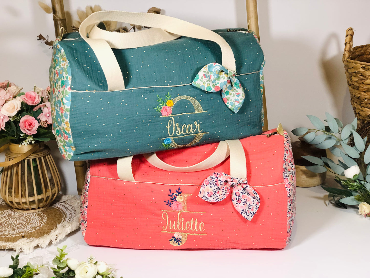 Louison le sac polochon corail ou eucalyptus