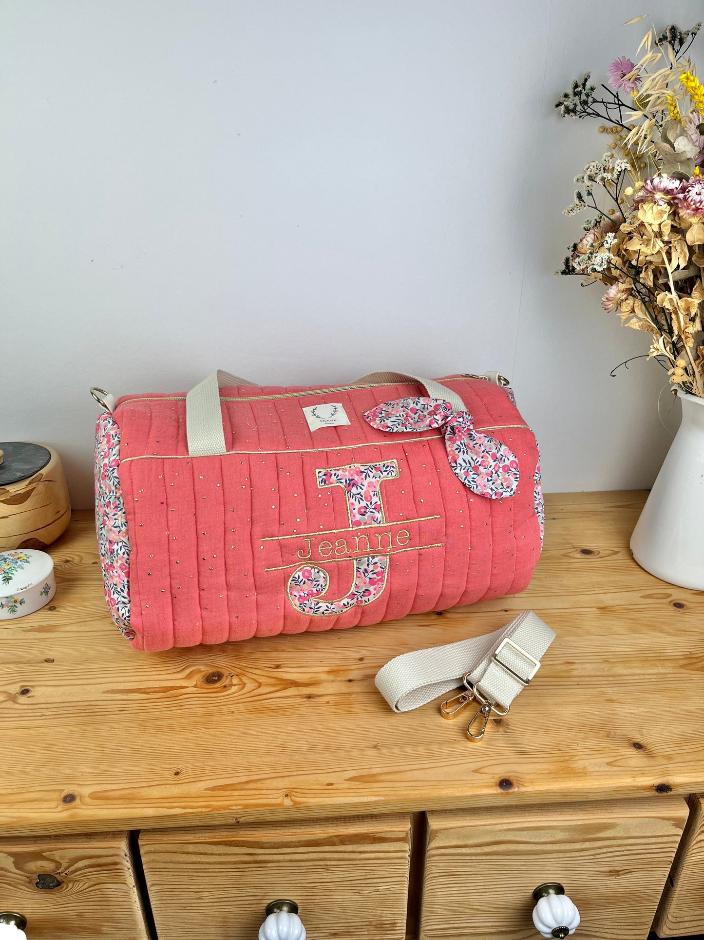 Louison le sac polochon corail doré et wiltshire pois de senteur