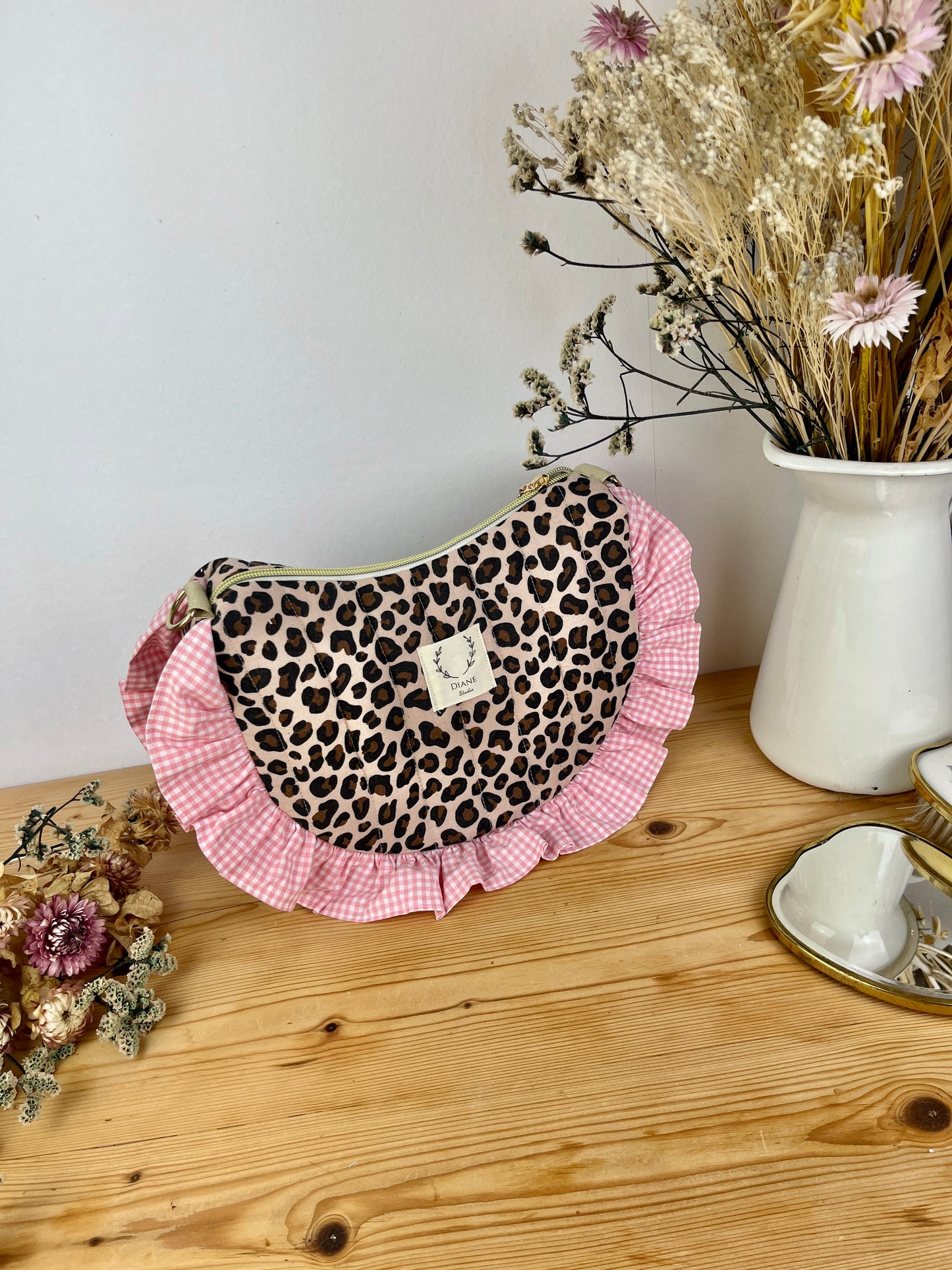 Sac Milan  léopard et vichy rose - sur commande