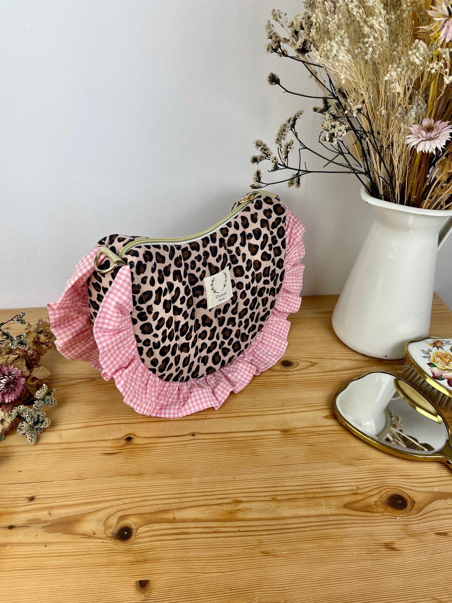 Sac Milan  léopard et vichy rose - sur commande