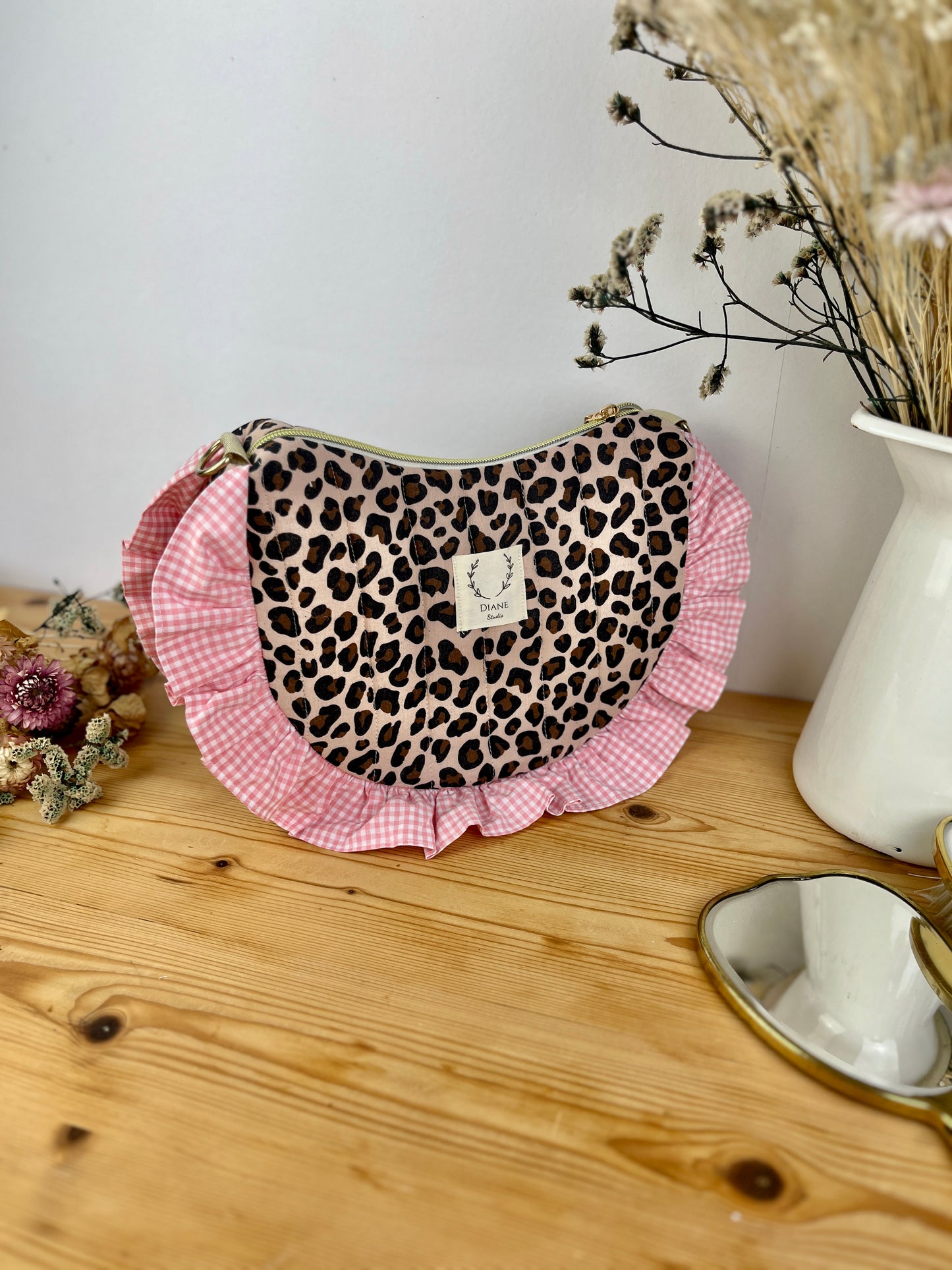 Sac Milan  léopard et vichy rose - sur commande