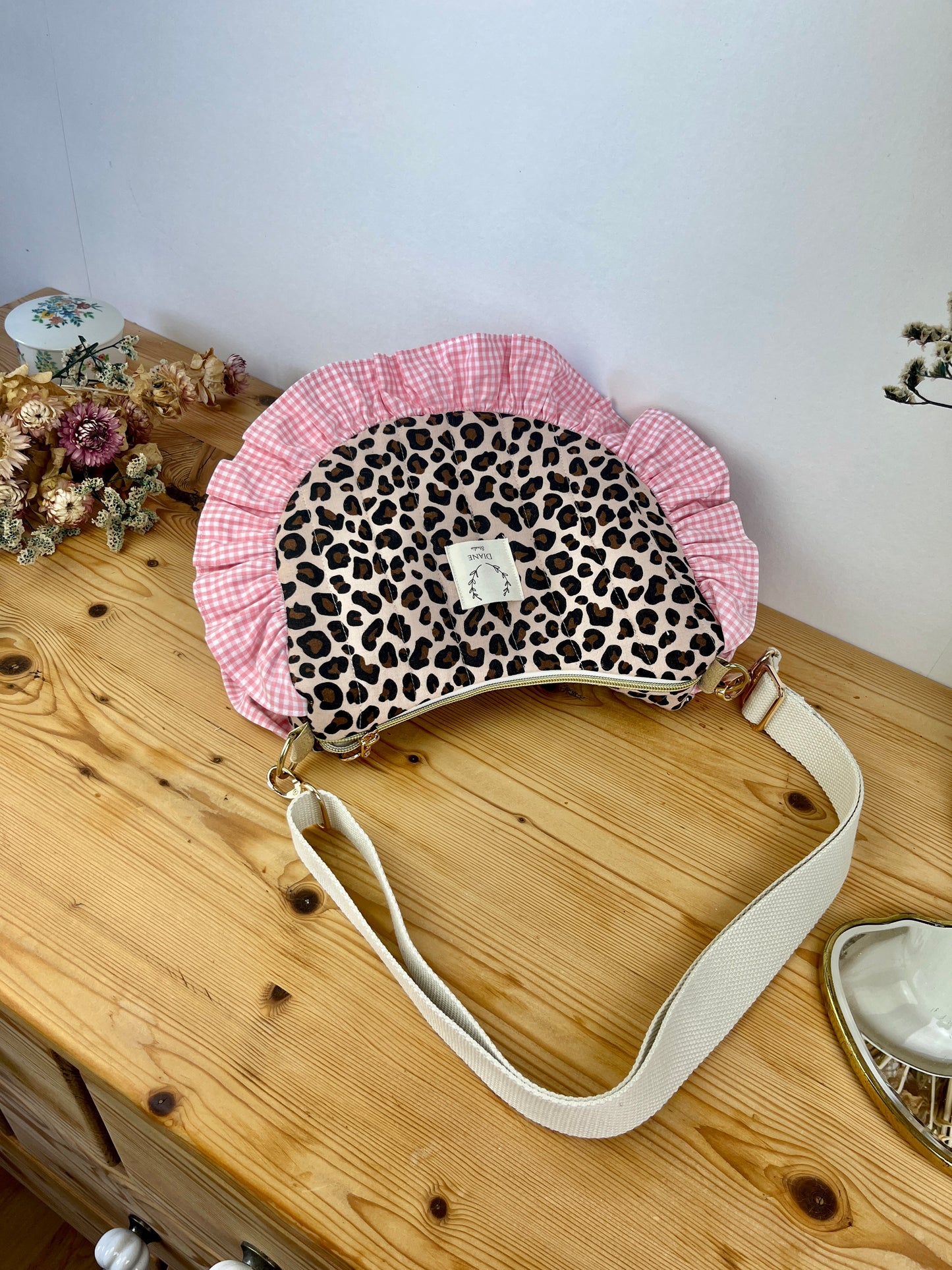 Sac Milan  léopard et vichy rose - sur commande
