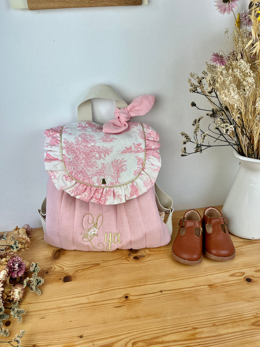 Le sac à dos Églantine gaze et jouy rose