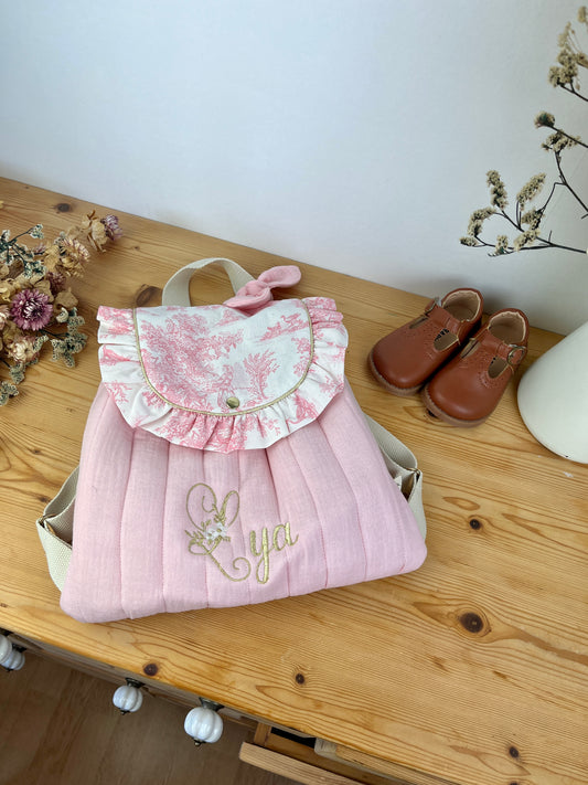 Le sac à dos Églantine gaze et jouy rose